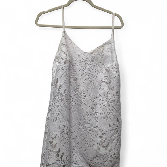 Elegant Monstera Leaf Spring Summer Bridal White Eyelet Lace Slip Dress Large - Picture 3 of 8